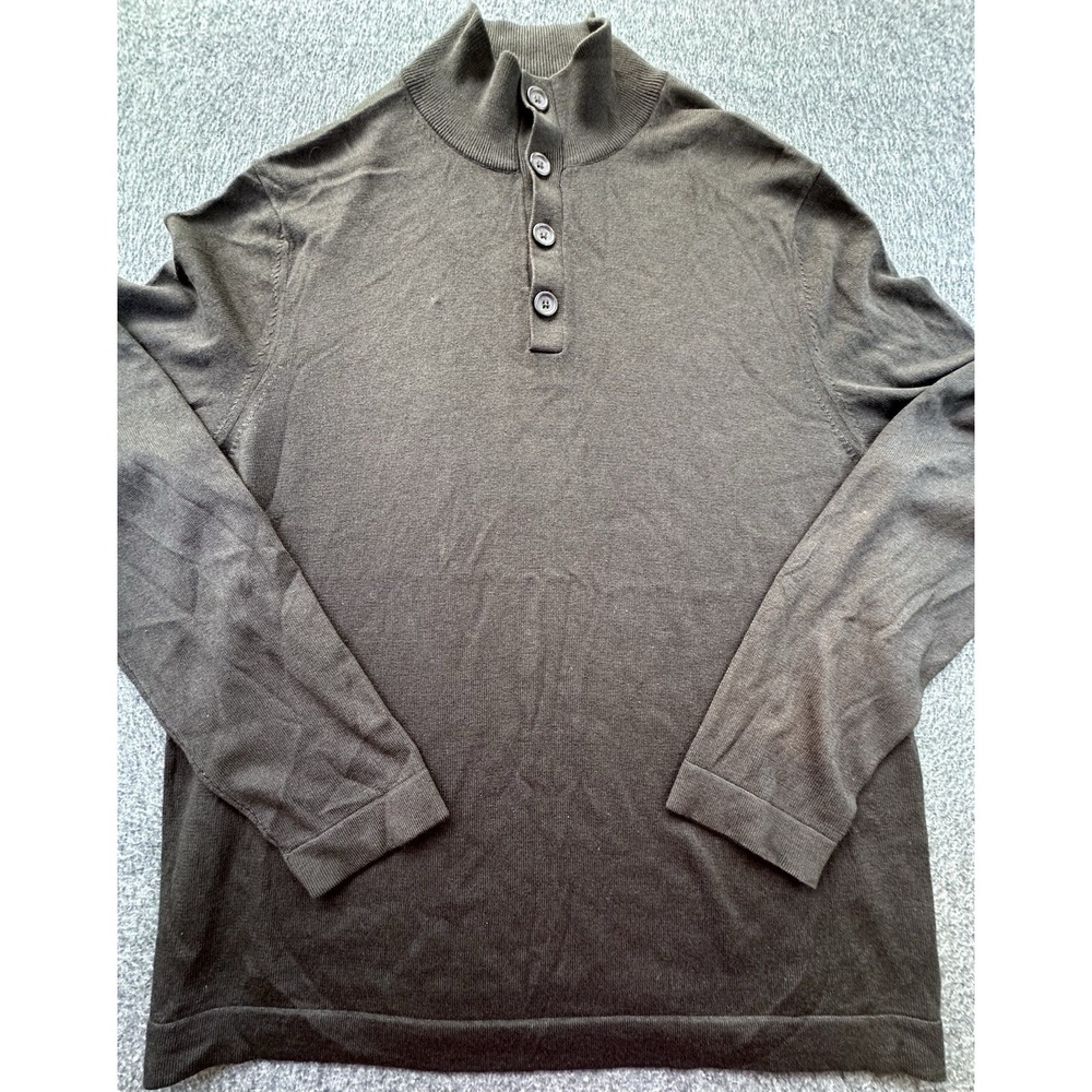 Banana Republic Sweater Mens Lg Brown Mock Neck Silk Cashmere Quarter Button Up